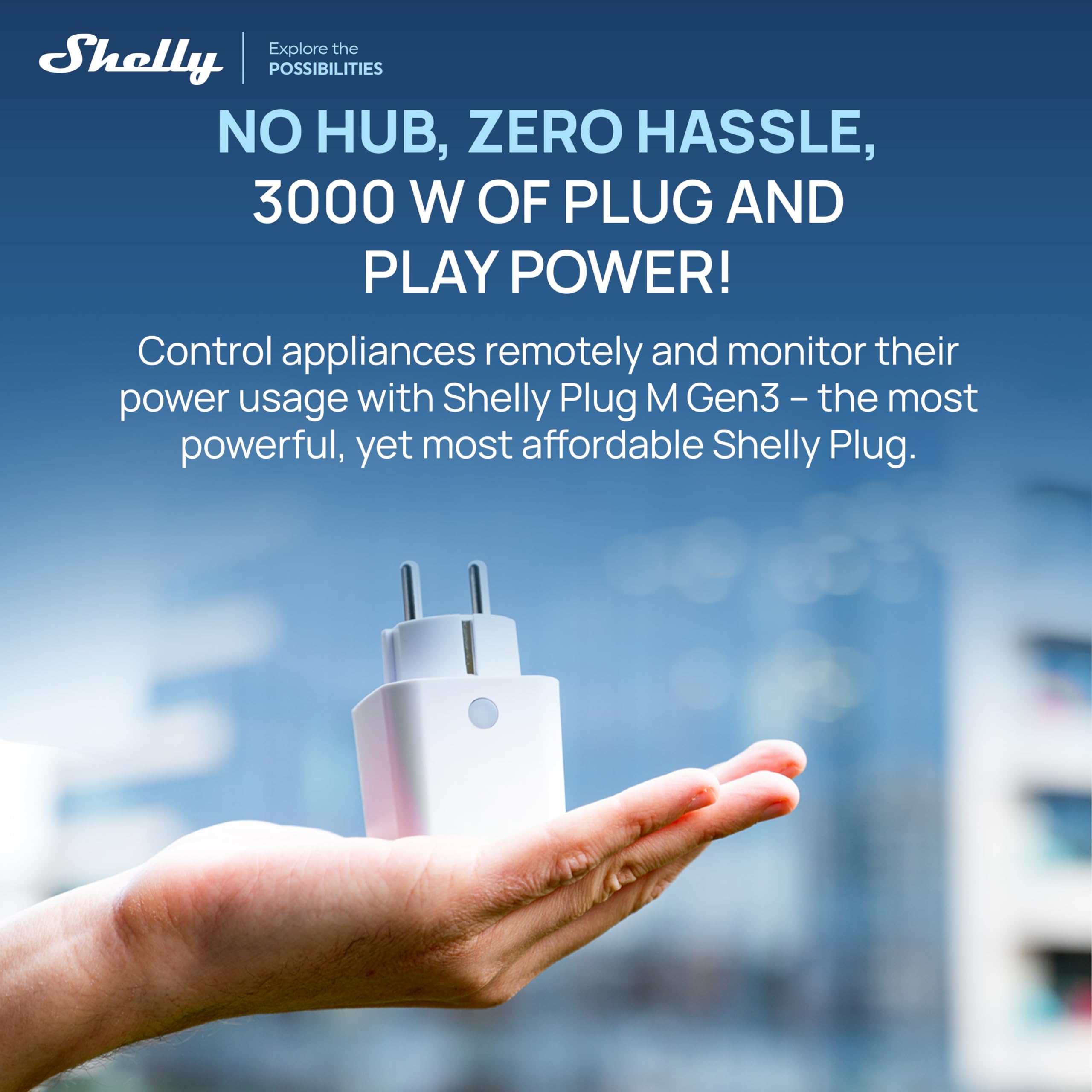 Shelly Plug M Gen3 Blanc – Prise connectée Matter et Wi-Fi, 13A (3000W) Type F, avec Mesure de consommation électrique, Compatible Alexa, Google, Home, Apple Homekit - Lot de 2