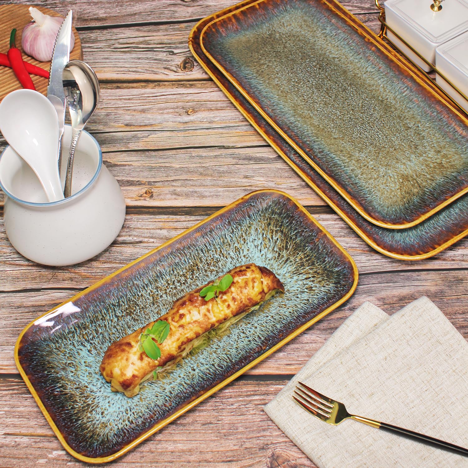 Juego de 2 platos de porcelana para carne, pan, risotto, pasta, ensalada, microondas, horno y lavavajillas, resistente a los arañazos, duradero, color marrón