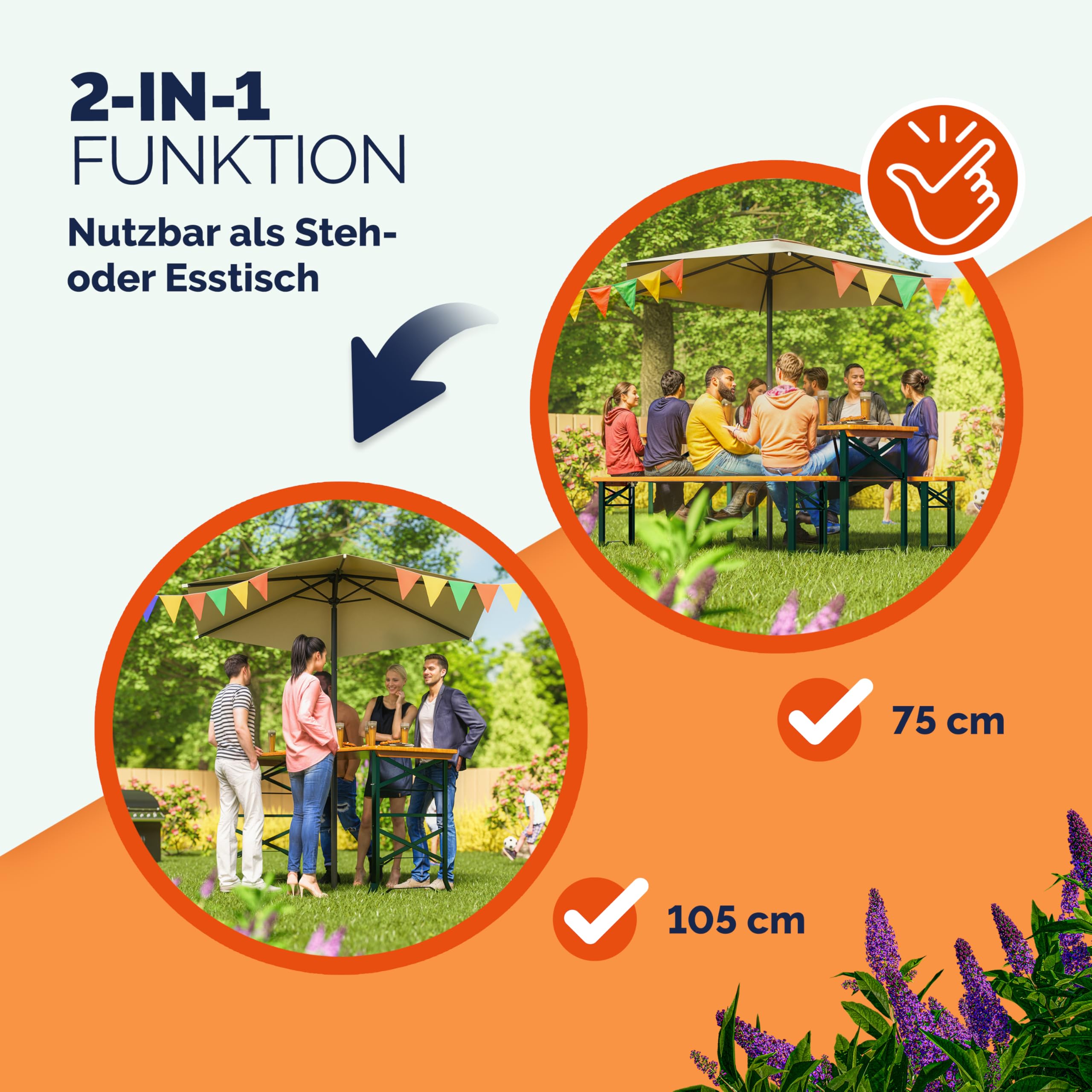 Deuba Bierzelttisch Höhenverstellbar Klappbar Hoch Outdoor Breit Holz XXL Buffettisch 170cm Bierzeltgarnitur Stehtisch Bartisch Partytisch Klapptisch