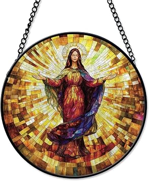Mary Mother of Divine Grace Suncatcher Window Hanging Handmade Stained Glass Suncatchers Decoration, Gifts for Christian, Gift for Women Christmas Thanksgiving 165OR4