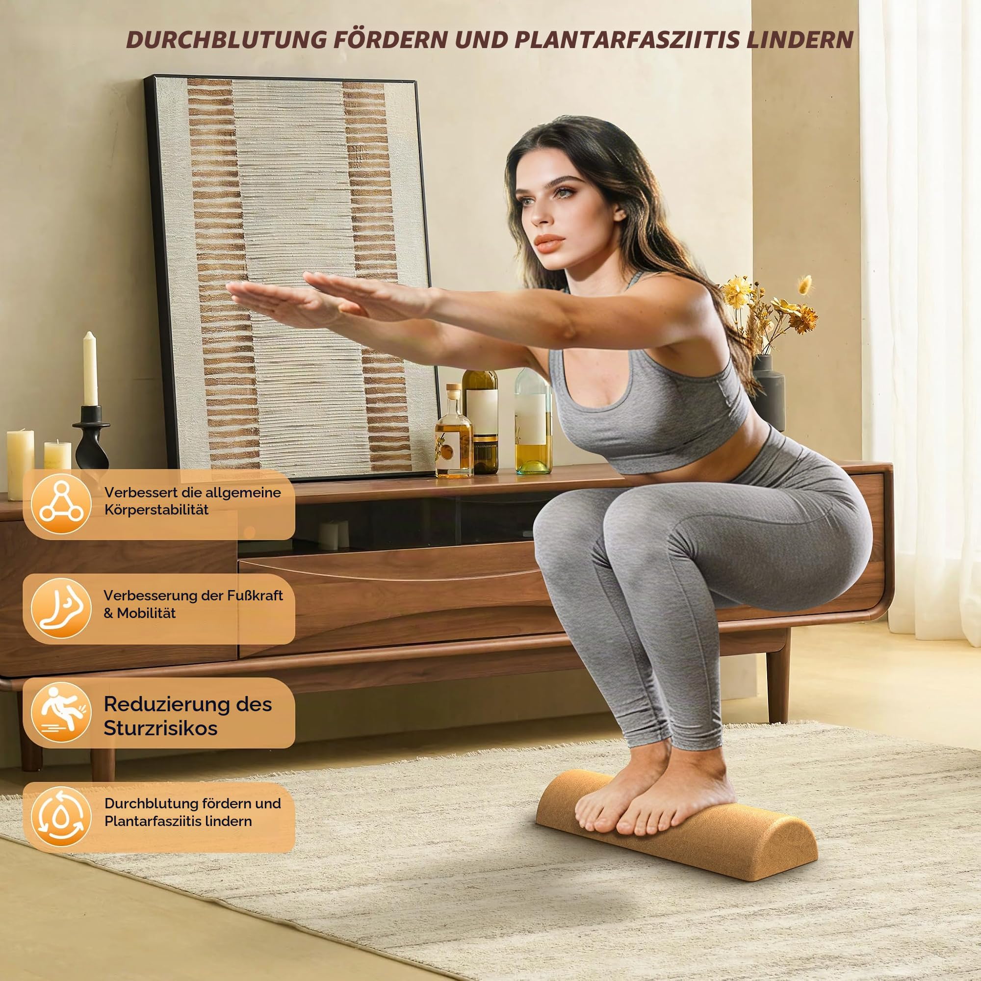 Kork Balance Board | Sprunggelenk-Stabilitätstrainer mit strukturierter Naturkorkoberfläche und Widerstandsband – zur Schmerzlinderung am Fuß und Stärkung der Sprunggelenke | Balance-Trainer