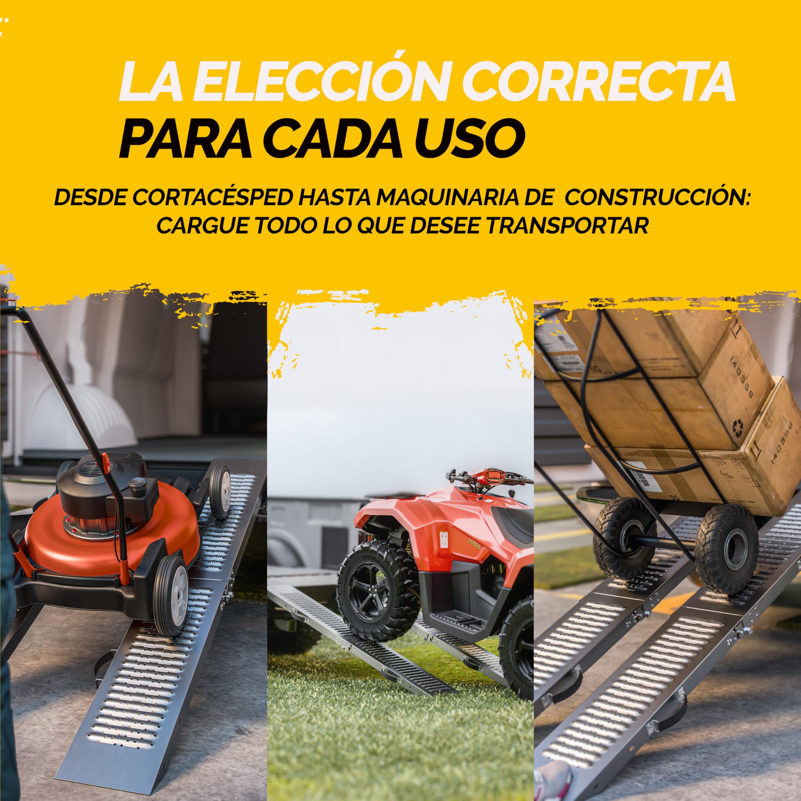 MONZANA® 2X Rampas para Coches Plegables 175cm Acero Galvanizado Carga Total 400kg Vehículos Motos Sillas de Ruedas Rieles Mecanismo Bloqueo Antideslizante Asas Remolque Furgoneta Quads Carretillas