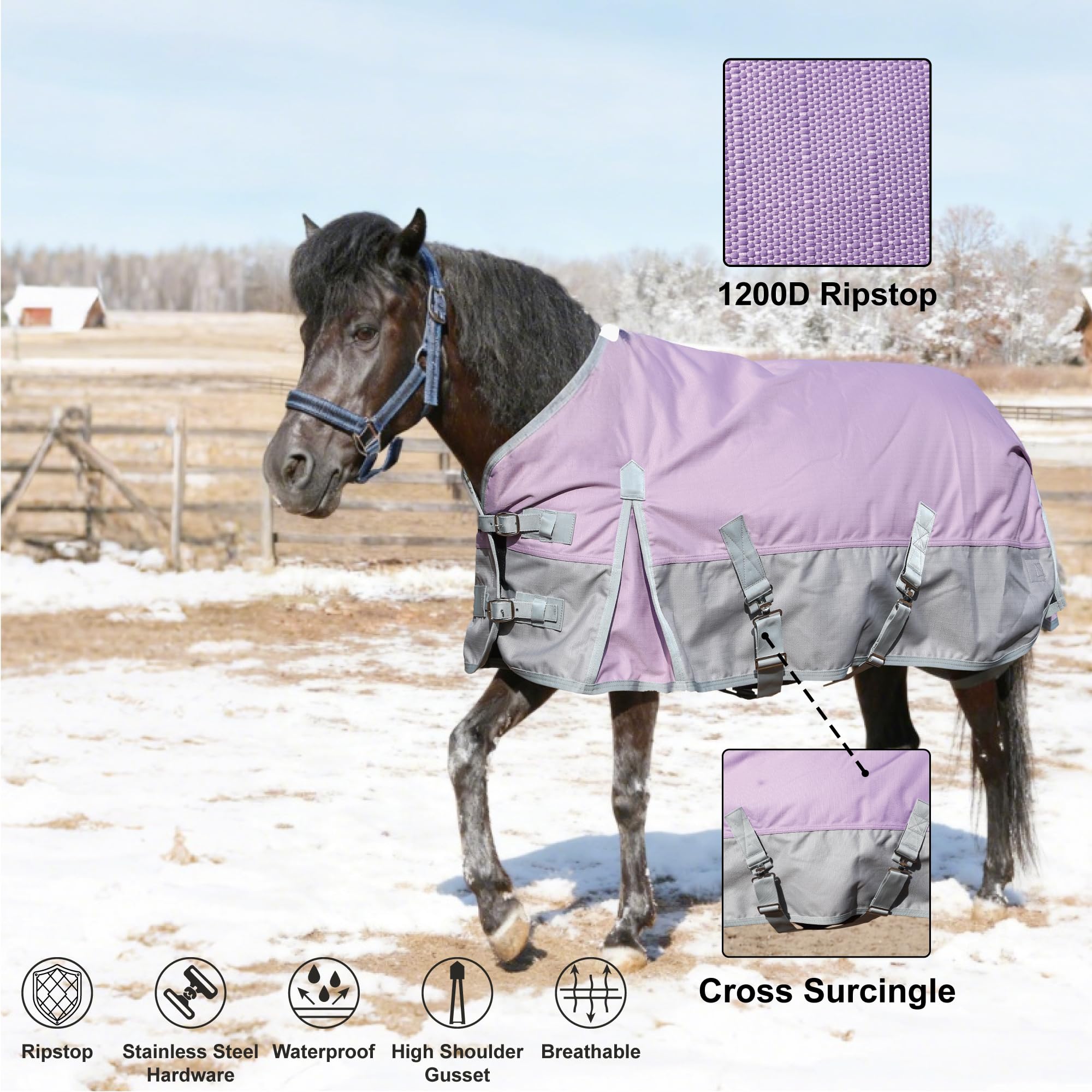 Coperta per cavalli in ripstop 1200D, peso medio, impermeabile e traspirante, per mini, Shetland, Pony e puledro 90-15,2 cm, peso medio, impermeabile e traspirante, per mini, Shetland, Pony e puledro
