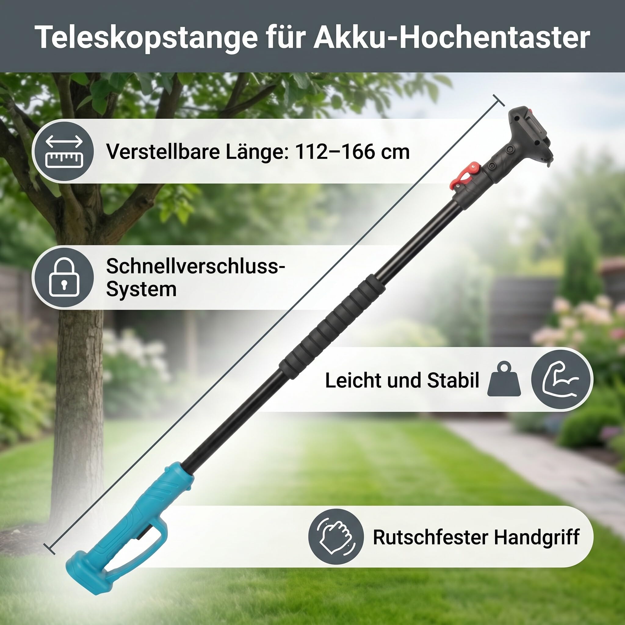 Ejoyous Teleskopowa Rura Zastępcza do Akumulatorowej Sekatora, 112-166cm Teleskopowy Trzonek do Elektrycznych Nożyc Ogrodowych Akumulatorowej Piły łańcuchowej Przedłużającej rurę,