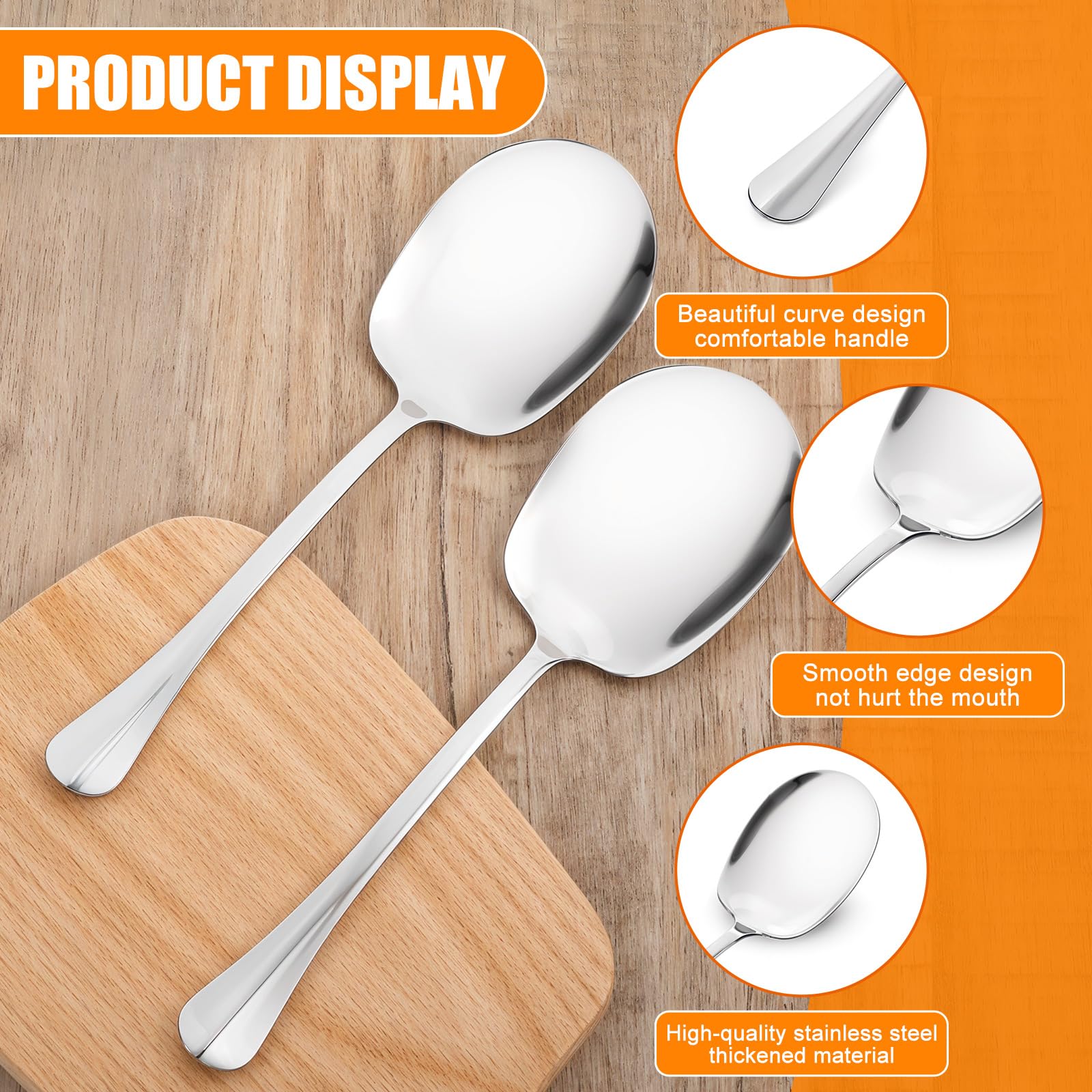 JIEYAO 9.8 Large Serving Spoons Stainless Steel, 2 Pcs Metal Solid Cooking Spoon, Foodgrade Serving Utensils of Spoons Set Big Ladle Catering Spoons for Salads Pasta Platters Mashed Buffets(Square) - Image 4