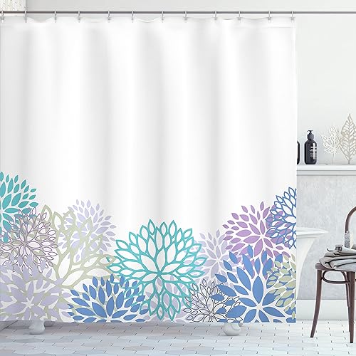 Miniatura 63 de Ambesonne Cortina de ducha amarilla, inspirada en pícnic, temática de los años 50, 60 y 70, estampado de lunares retro, juego de decoración de baño