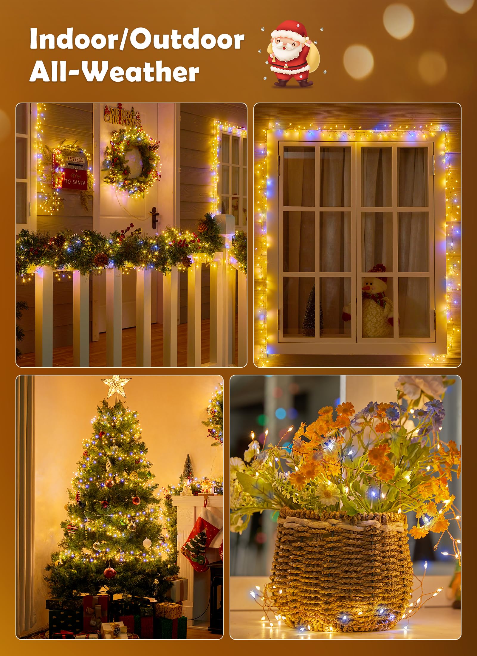 Guirnalda de luces para interiores, paquete de 4 unidades de 10 pies, 120 luces LED, funciona con pilas, con temporizador para decoraciones de Navidad, manualidades, centros de mesa de boda