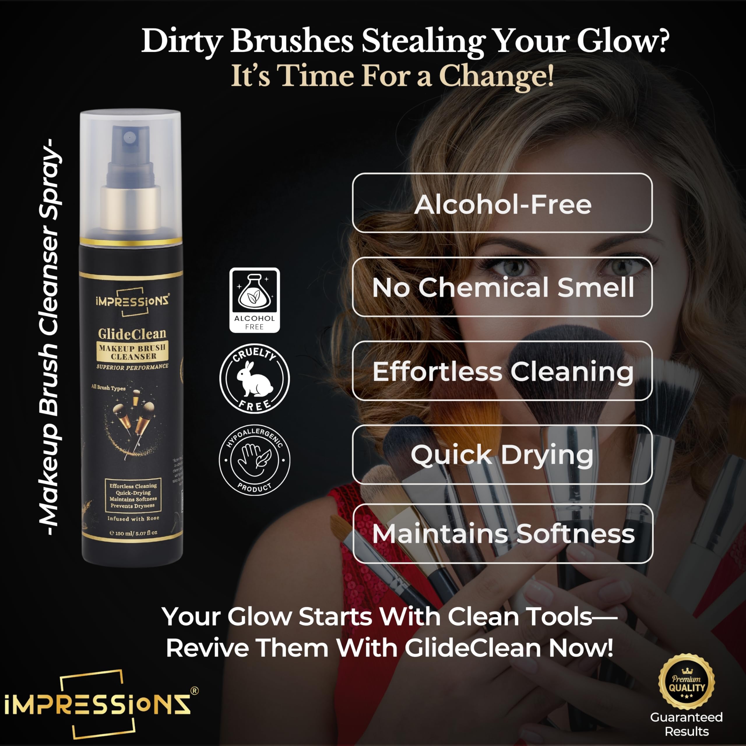 ImpressionZ Alcohol-Free Makeup Brush Cleanser Spray – Quick-Drying Formula for Brushes & Sponges, Maintains Softness, Prolongs Lifespan, Cruelty-Free, Gentle & Effective