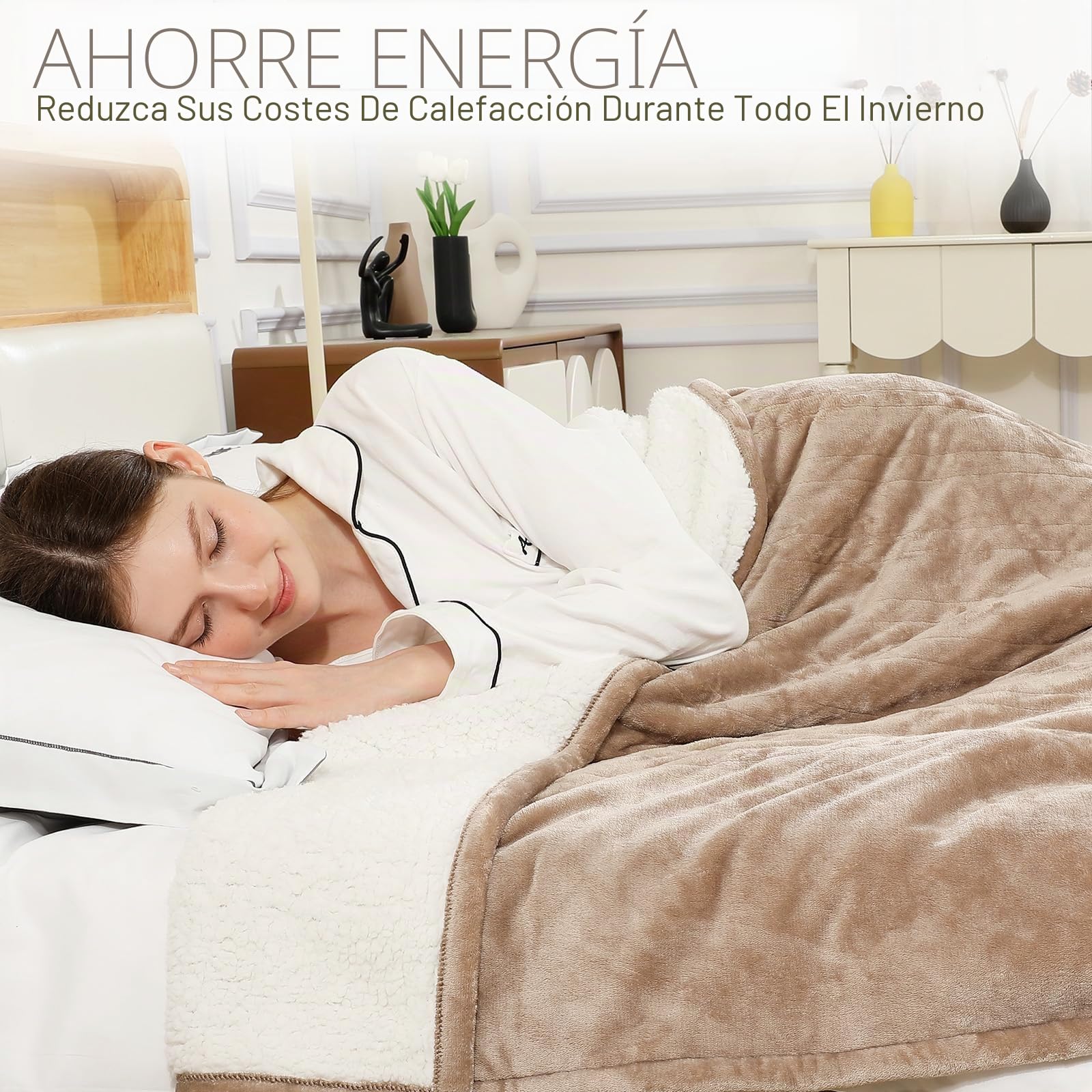 COZYTY Manta térmica de franela de lino, 200 x 150 cm, suave manta eléctrica de felpa con apagado automático, 6 niveles de calor y temporizador de apagado de 10 horas, certificado CE, lavable a