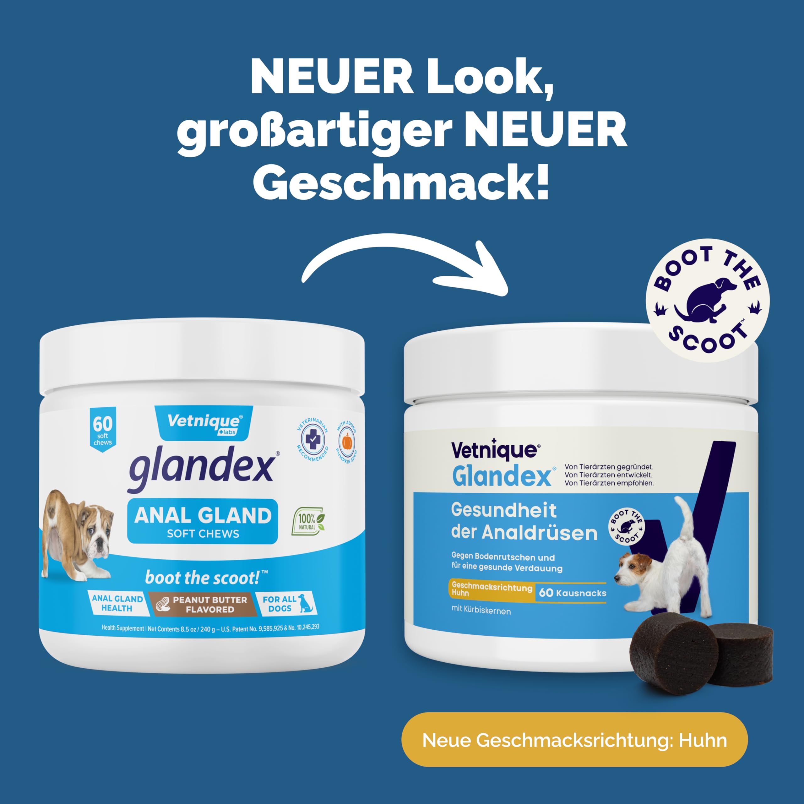 Vetnique Glandex für Hunde - 60 Kausnacks für die Analdrüsen Hund - Tierärzten der Analdrüsen und Einer gesunden Verdauung - Omega-3, Kürbiskern und Ballaststoffen - Analdrüsenkur für Hunde