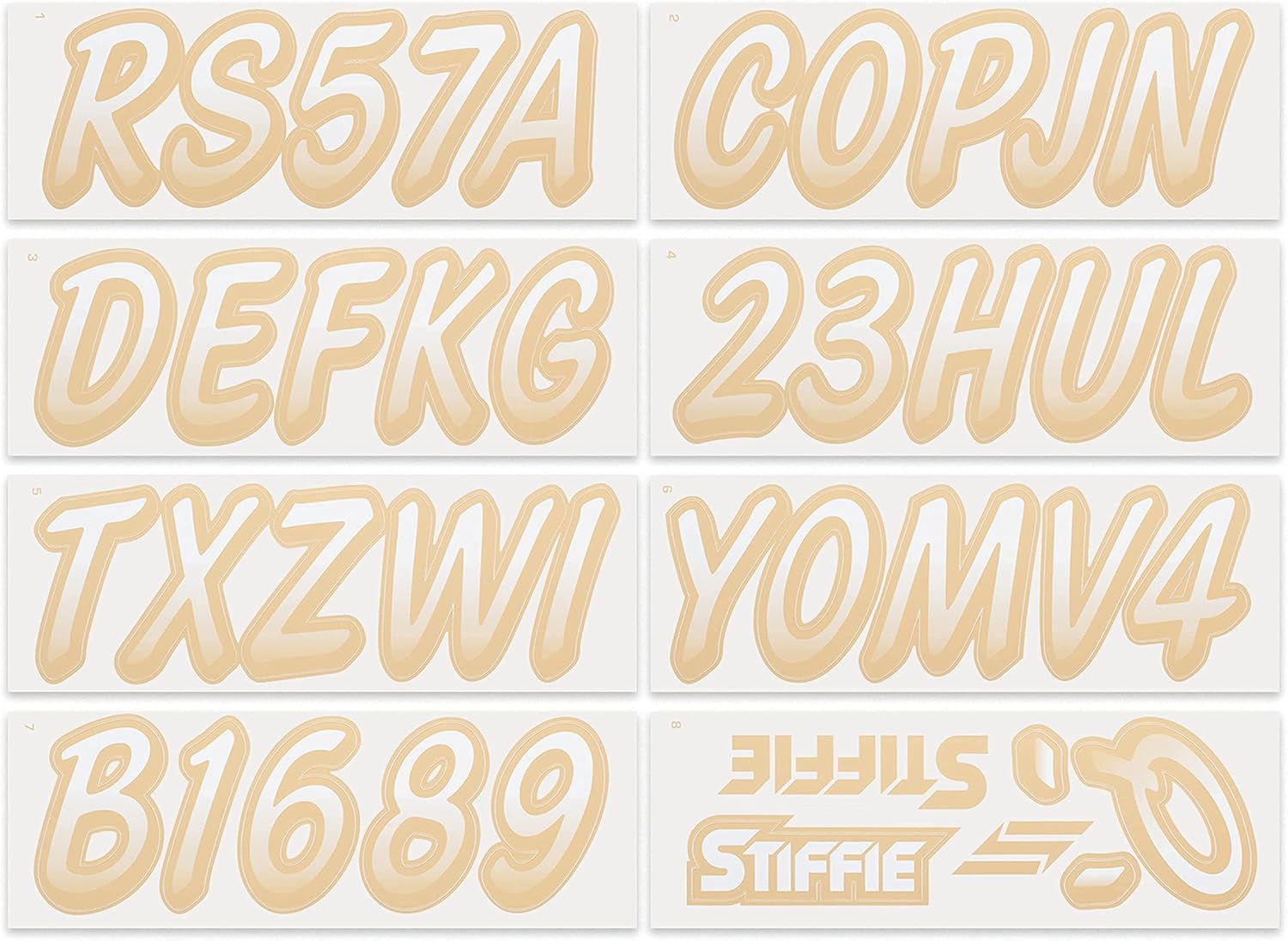 STIFFIE Whipline White/Tan 3" Boat & PWC Registration Decals • Numbers Letters Stickers