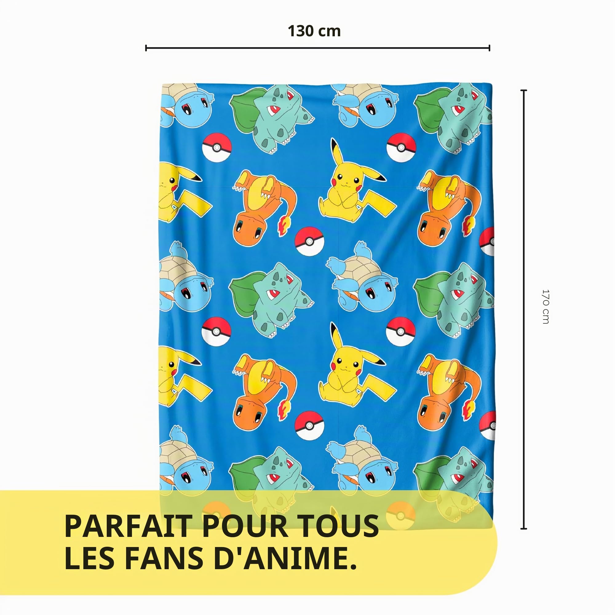 Pokémon - Couverture polaire - 130 x 170 cm - Licence officielle - Douce et moelleuse - Certifié Öko-Tex - Facile d'entretien et durable - Idée cadeau pour enfants et adultes - Pikachu & Friends