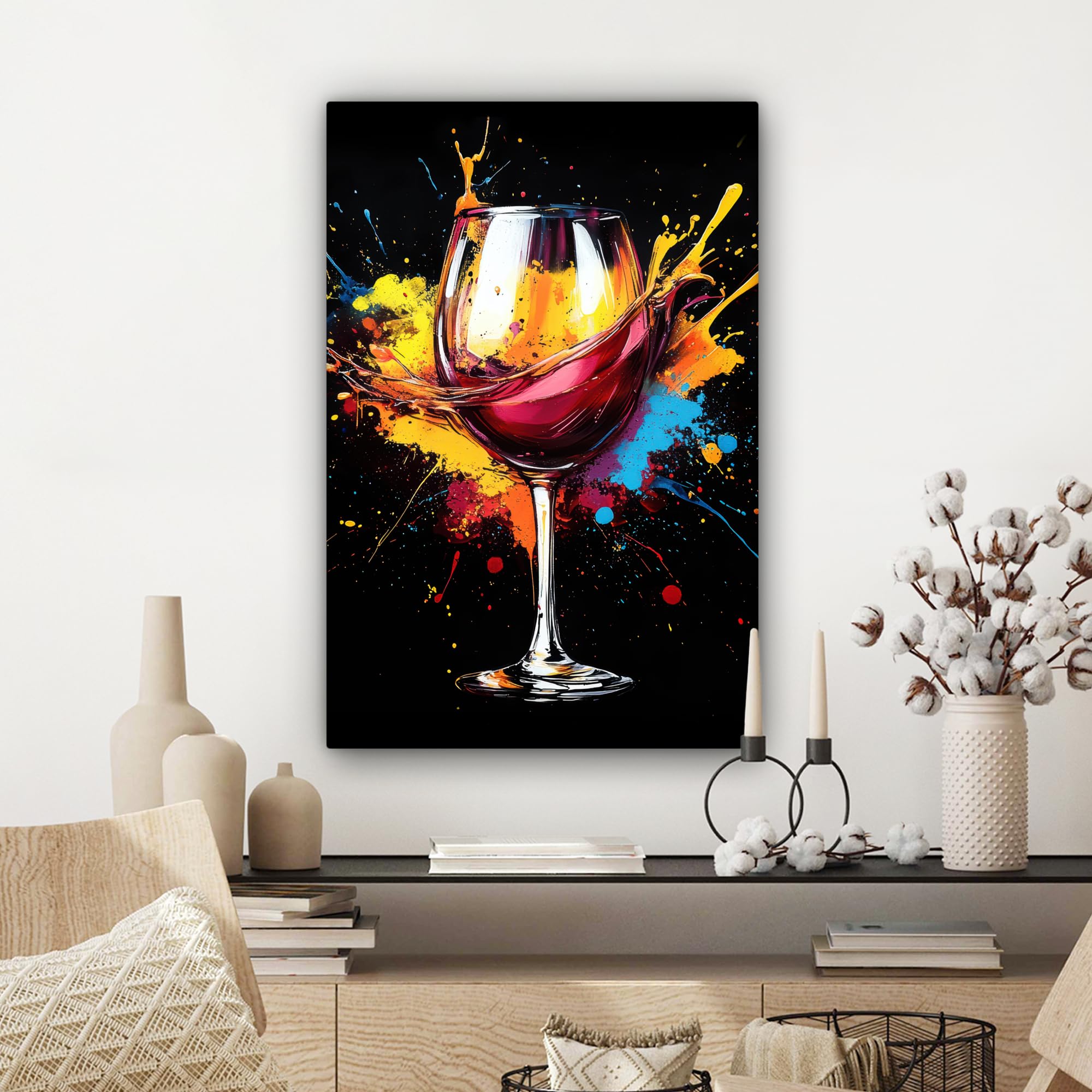 MuchoWow© Impression sur Toile Decoration Murale Peinture 60x90 cm Tableaux Decoratifs Muraux Déco Chambre Tableau Salon Vin - Verre - Graffiti - Apéritif - Rouge - Peinture