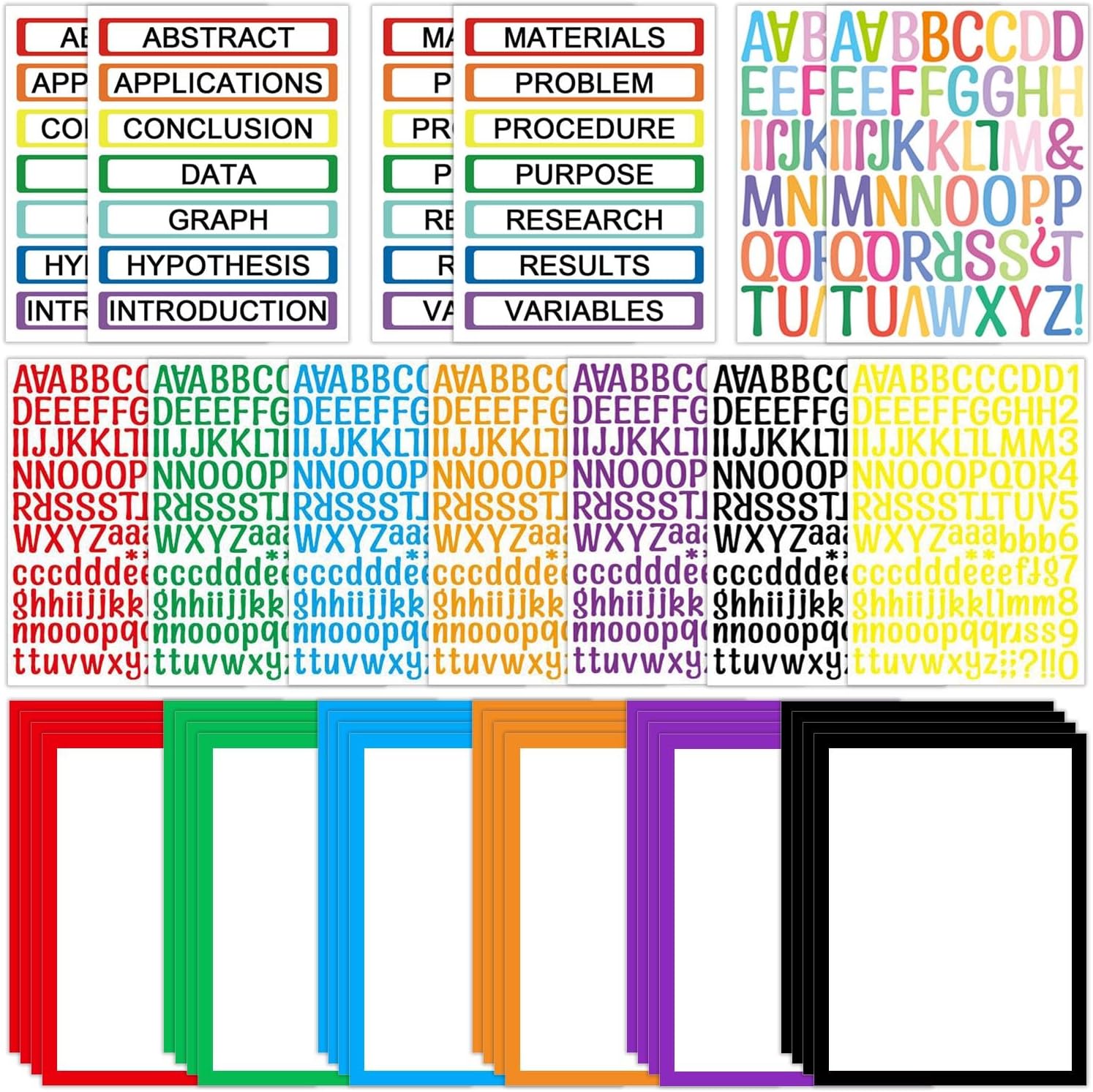 LonlyEagle 37 Colorful Sheets Self-Adhesive Science Fair Board Supplies - Presentation Subtitles, Project Titles, Personalized Letter Stickers for Classroom and Office
