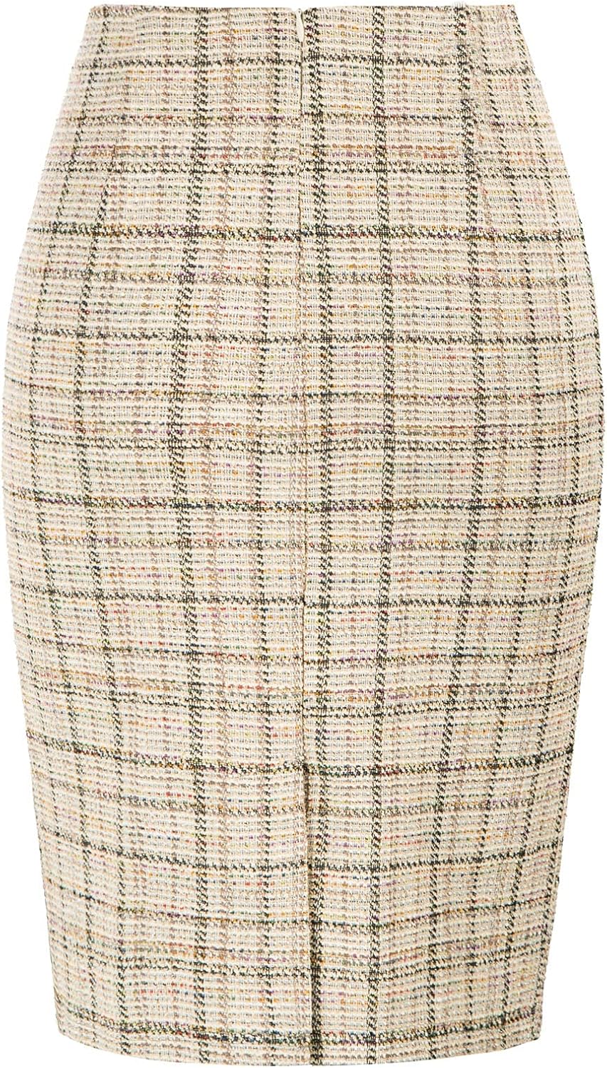 Kate Kasin Womens Knee Length Elastic Waist Stretchy Bodycon Business Tweed Pencil Skirt - Image 3