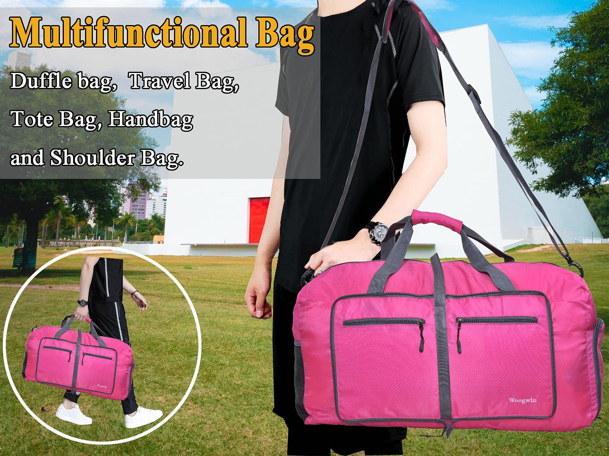60L Borsone da Viaggio Grandi Pieghevoli Borsone Palestra Uomo Donne Borsa da Leggero e Impermeabile Borsoni Weekend Notturno per Campeggio Bagagli Sport Vacanza