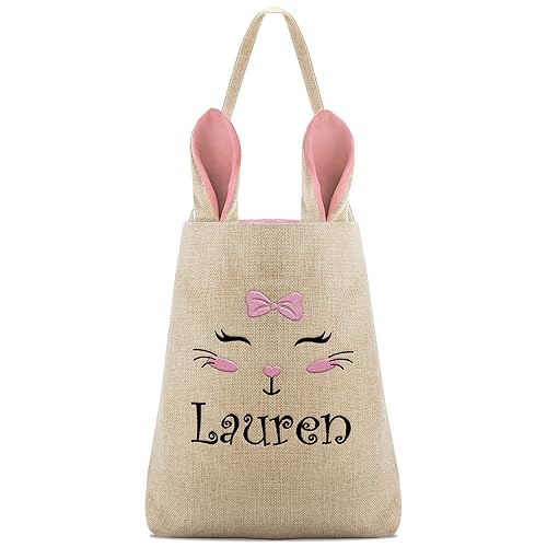 Miniatura 10 de Cesta de Pascua bordada personalizada para niños, 7 diseños, 2 colores, bolsas reutilizables de conejo de Pascua para niños, bolsa de Pascua