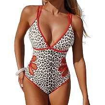 ZAFUL Women's Petal Cut Out One Piece Swimsuit Colorblock V Neck Dual Straps Crisscross Backless Bathing Suit