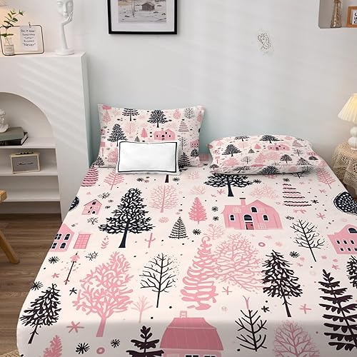 Miniatura 2 de Sábanas de árbol de Navidad Split King para cama ajustable, sábanas de Navidad, sábanas estampadas y juego de 5 piezas, microfibra suave con