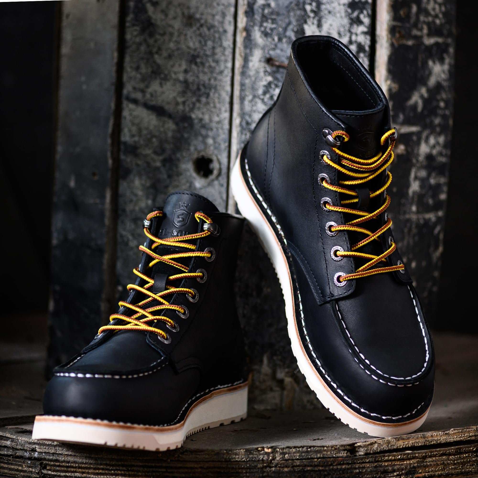 SL-Saint Stivali da lavoro da uomo Soft Moc Toe Classic Casual 6'' con suola con zeppa Scarpe da marroni/Nero