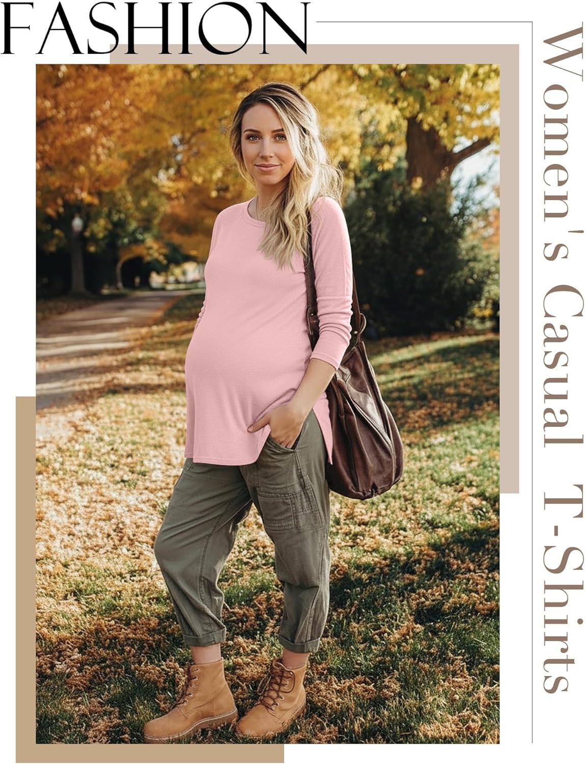 Riyiper 3 Pack Women's Maternity Shirts Split Side Crew Neck Pregnancy Lounge Tee Tops Long Sleeve Loose Fit Pajamas Clothes