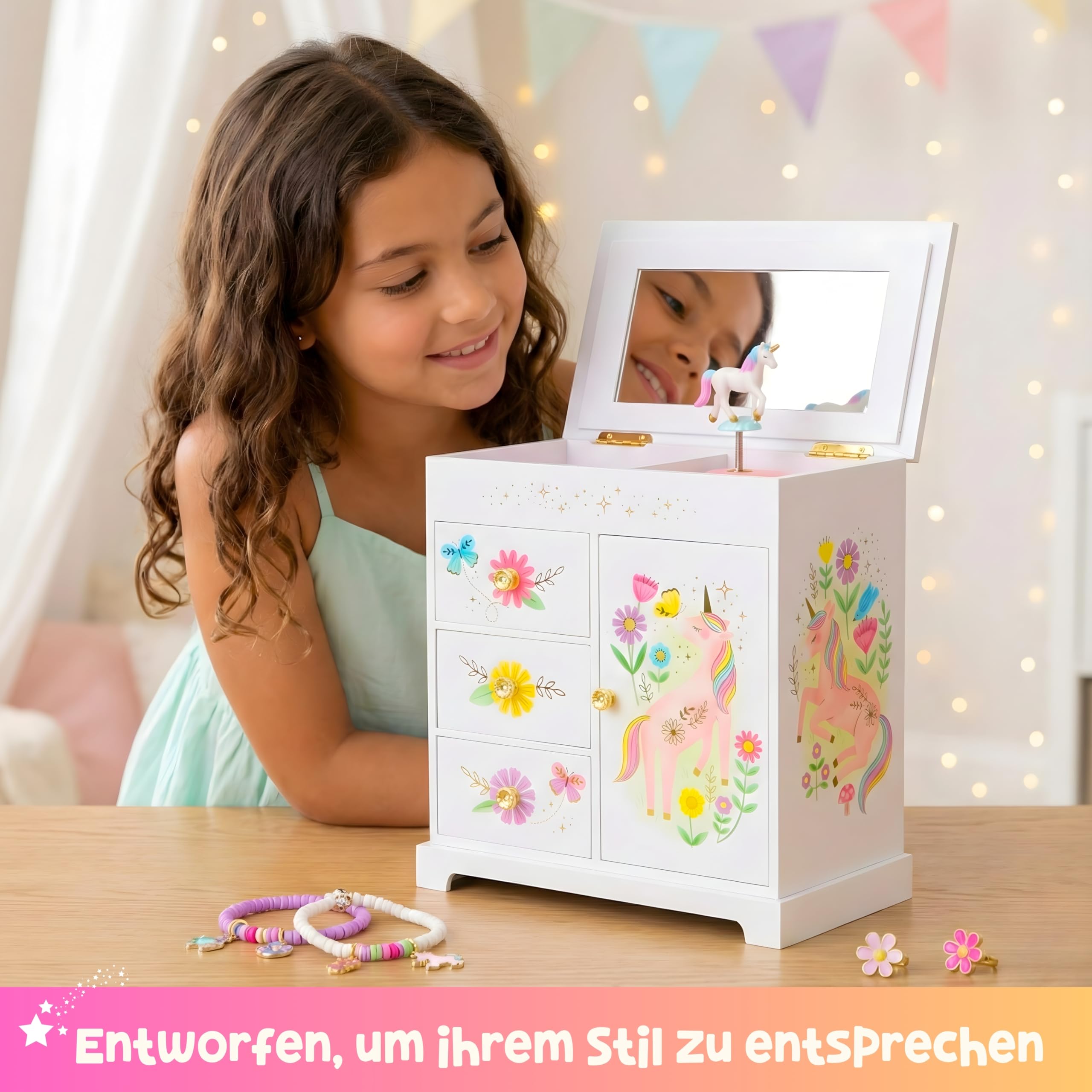 Giggle & Honey® Schmuckkästchen Mädchen Musik Box & Prinzessin mit 3 Schubladen – Prinzessin Geschenke für Mädchen – Geschenk Mädchen 4 5 6 7 8 9 Jahre –