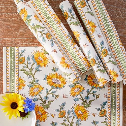 Saffron Marigold Set of 6 Yellow Fabric Placemats - 100% Quality Cotton, Non Slip Kitchen Mat for Dining Table, Boho Kitchen Decor, 15" x 20" for