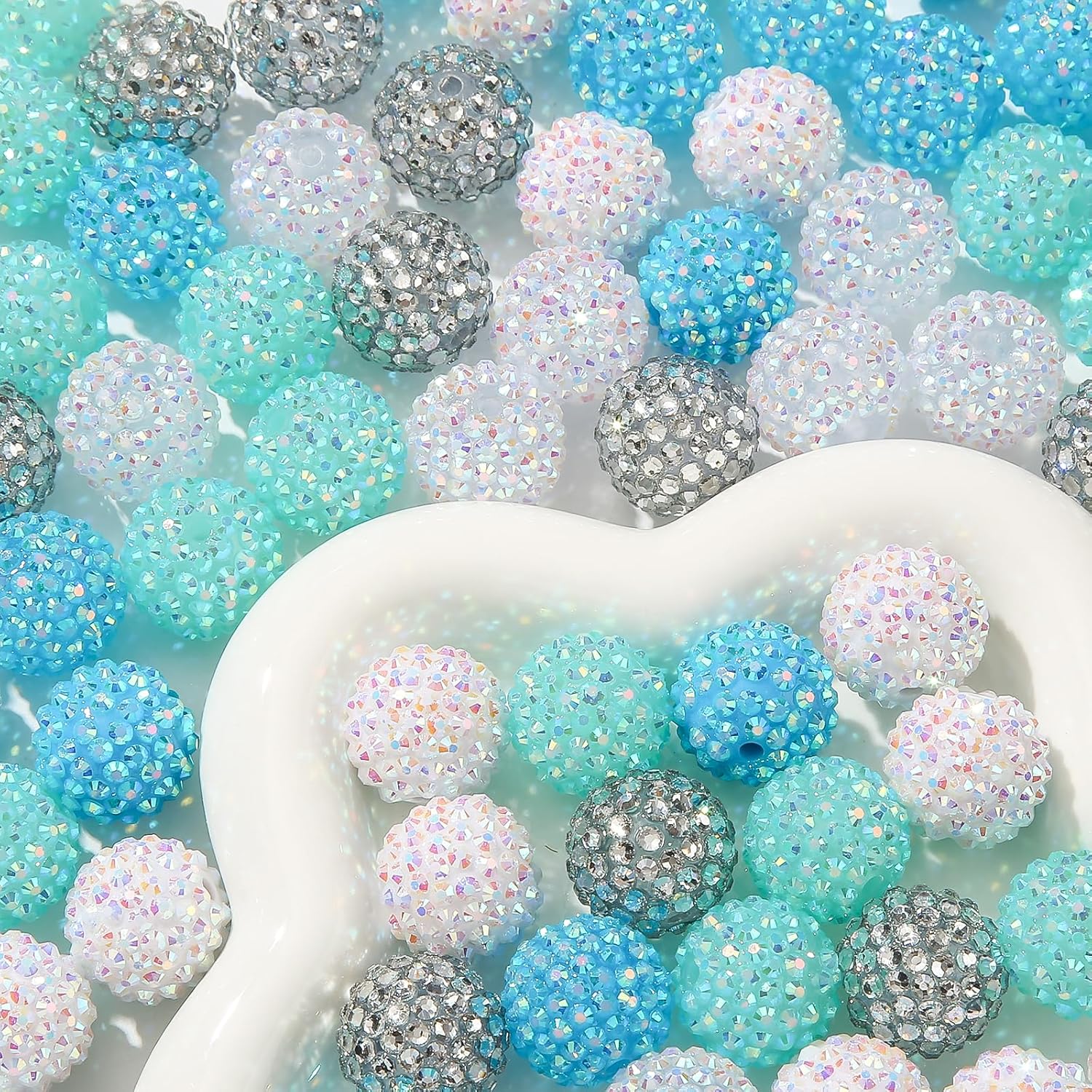 20mm Rhinestone Beads 20pcs Chunky Bubblegum Beads Beadable Pen Beads Shine Disco Ball Beads Jumbo Plastic Beads for Necklace Jewelry Bracelets DIY Crafts Making (bluewhite) - Image 7