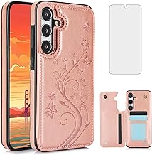 Asuwish Phone Case for Samsung Galaxy S25 5G with Tempered Glass Screen Protector and Card Holder Wallet Cover Stand Flip Leather Cell Accessories S 25 25S GS25 G5 SM-S931U 6.2 inch Women Rose Gold