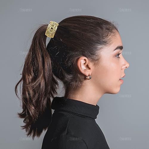 Miniatura 2 de AUEAR, Paquete de 8 soportes para cola de caballo con diamantes de imitación, puños góticos punk, elásticos para mujer, accesorios