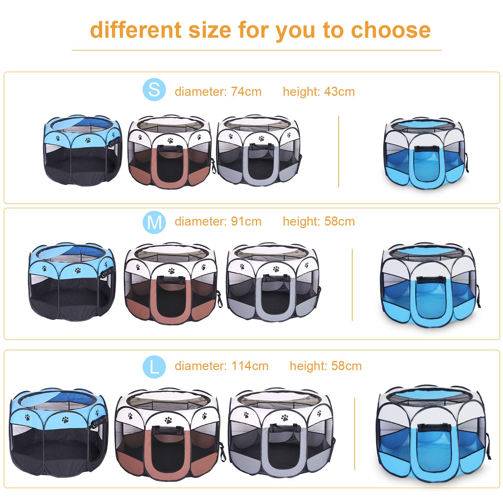 Corralito portátil plegable para mascotas, para gatos, perros, malla de PVC, viajes, camping, uso en interiores, ejercicio, caseta, parque infantil, funda de transporte