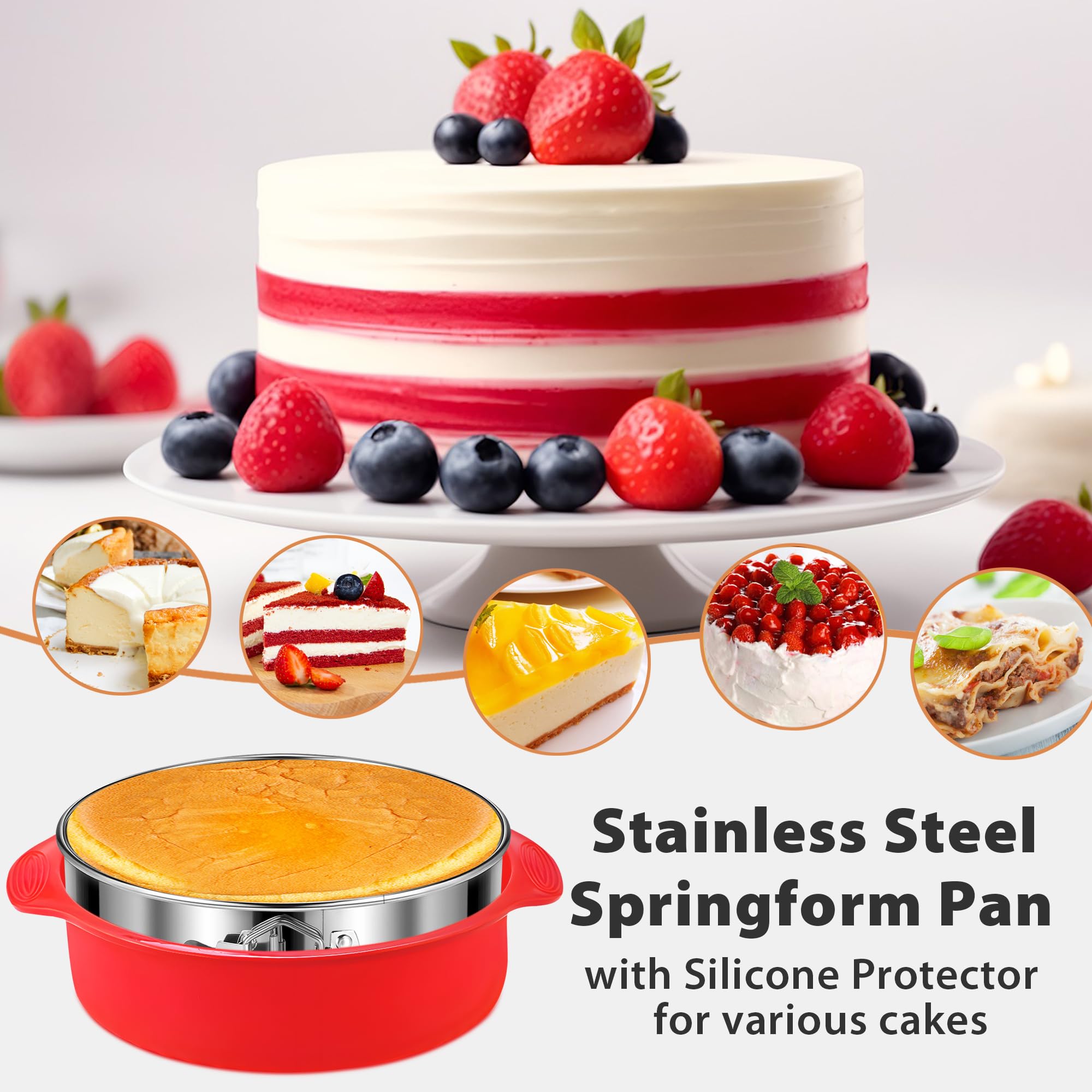 Molde desmontable de acero inoxidable de 9 pulgadas, antiadherente, a prueba de fugas, molde de resorte para pastel de queso, sartén para pastel de queso con protector, moldes para pasteles de queso 8
