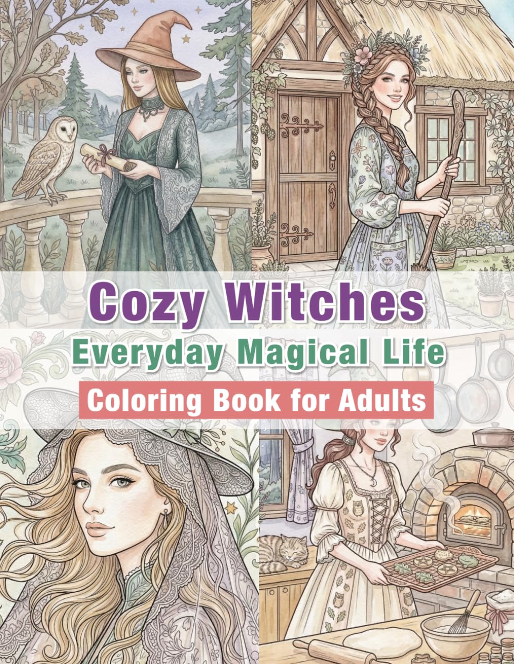 Cozy Witches Coloring Book for Adults: Everyday Magical Life: Relaxing Cozy Witch Daily Life Scenes, Self-Care, Home Moments and Simple Magical Living ... Relief and Mindfulness (Cozy Witches Series)