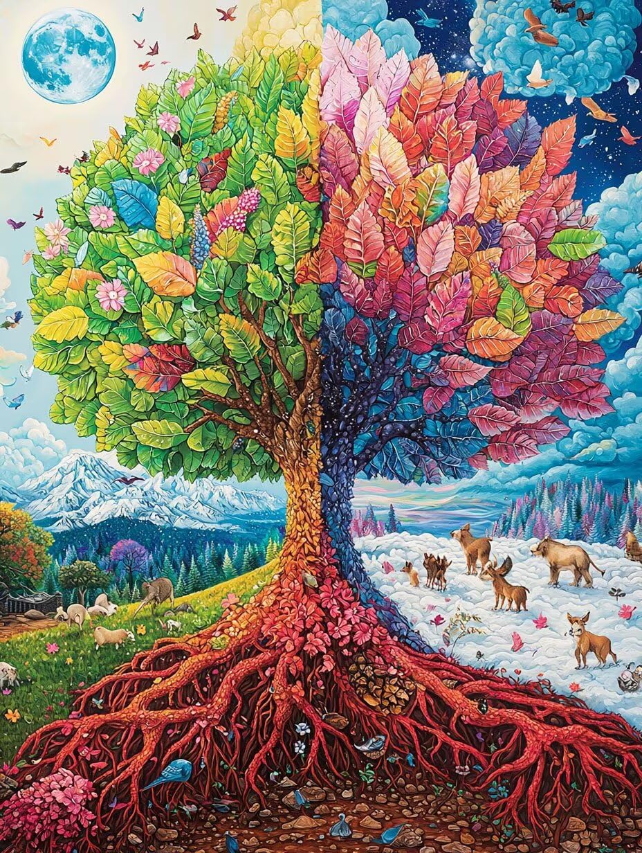 Vierjahreszeitenbaum Malen Nach Zahlen Erwachsene Anfänger, 60x80cm c-930