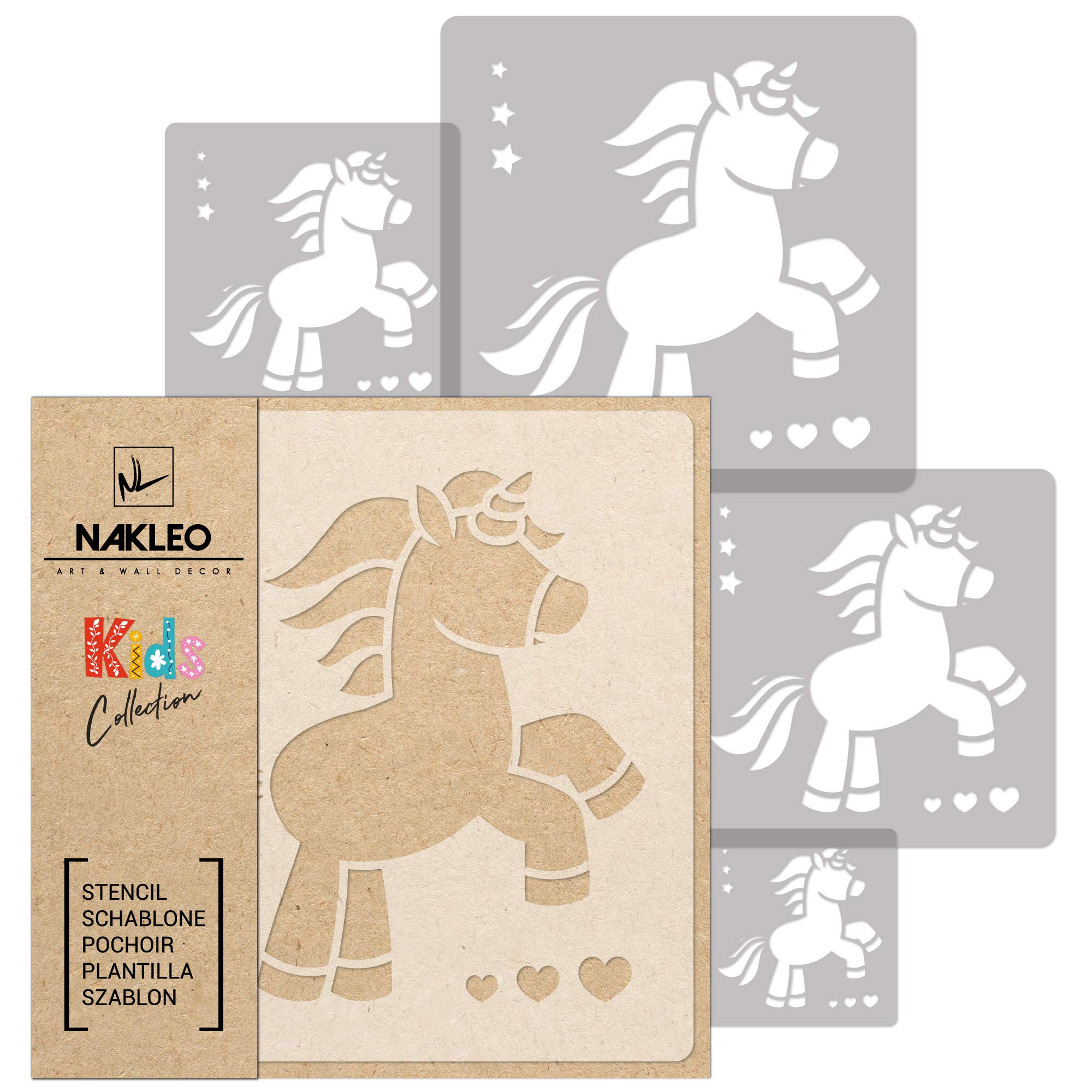 NAKLEO Painting Stencils Set for Kids 5 Pcs Templates 9x9 to 34x34cm Unicorn Fairytale Magic