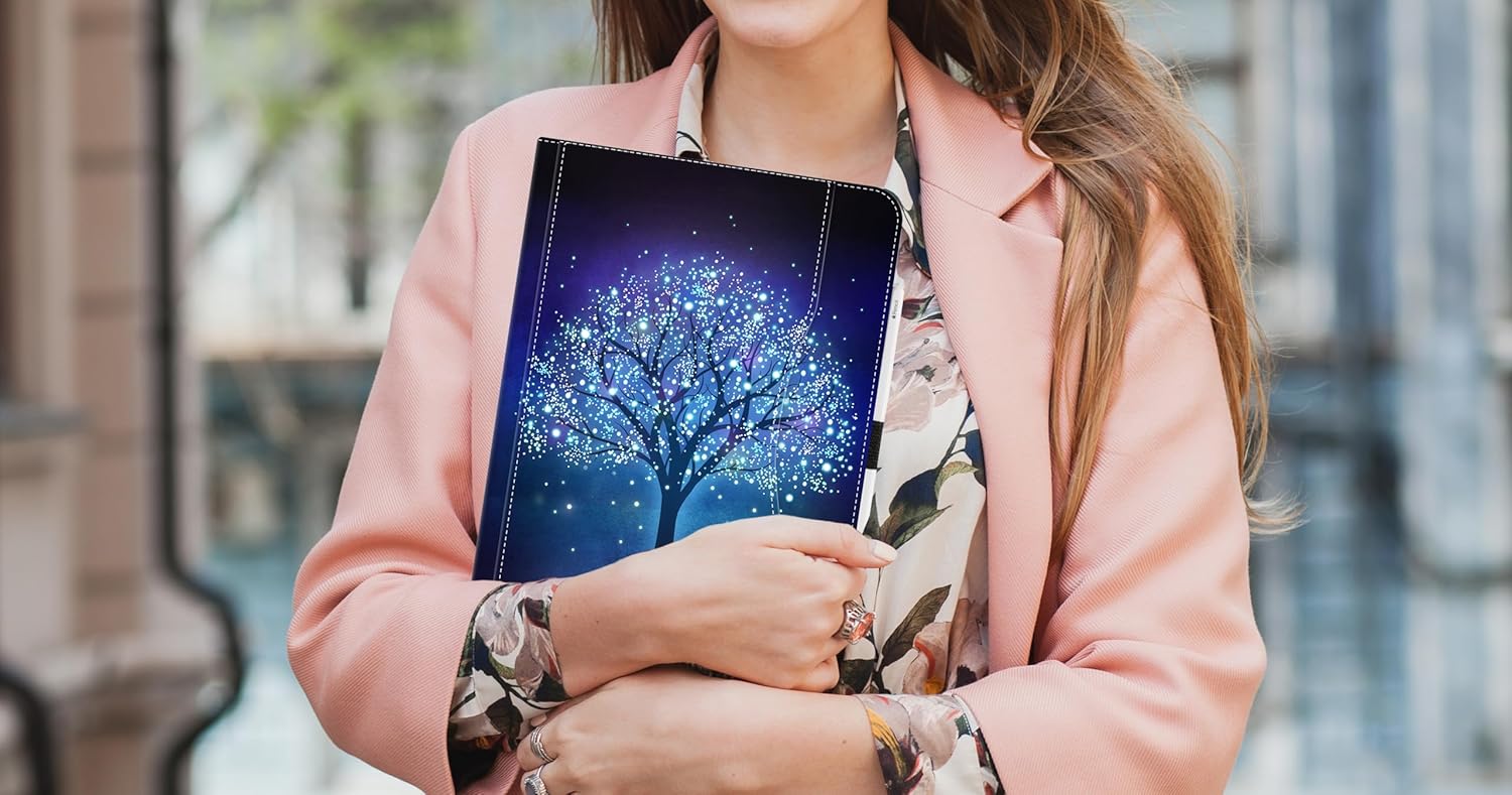 for iPad (A16) 11Th/10Th Generation Case 2025/2022, for iPad Case 11Th/10Th Generation, 10Th/11Th Gen iPadCase Cover Pencil Holder/Hand Strap/Pocket/Adjustable Stand, Blue Star Tree