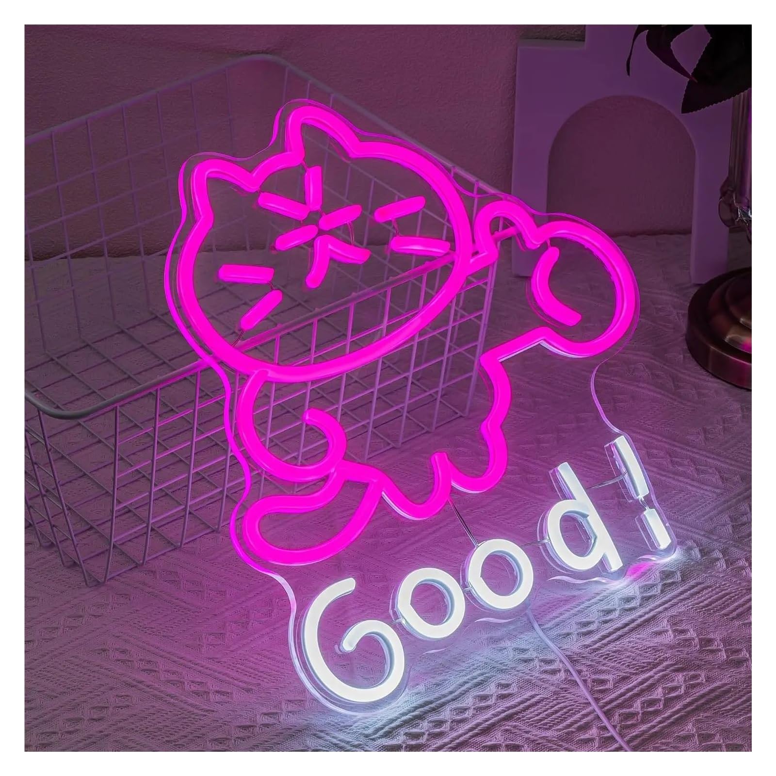 Décor Mural Lumière Enseigne Au Néon Pour Chat Alimentée Par USB Intensité Variable Signe De L'alphabet Good, Pour Chambre À Coucher Maison De Chat Décoration Murale 32cm×34cm