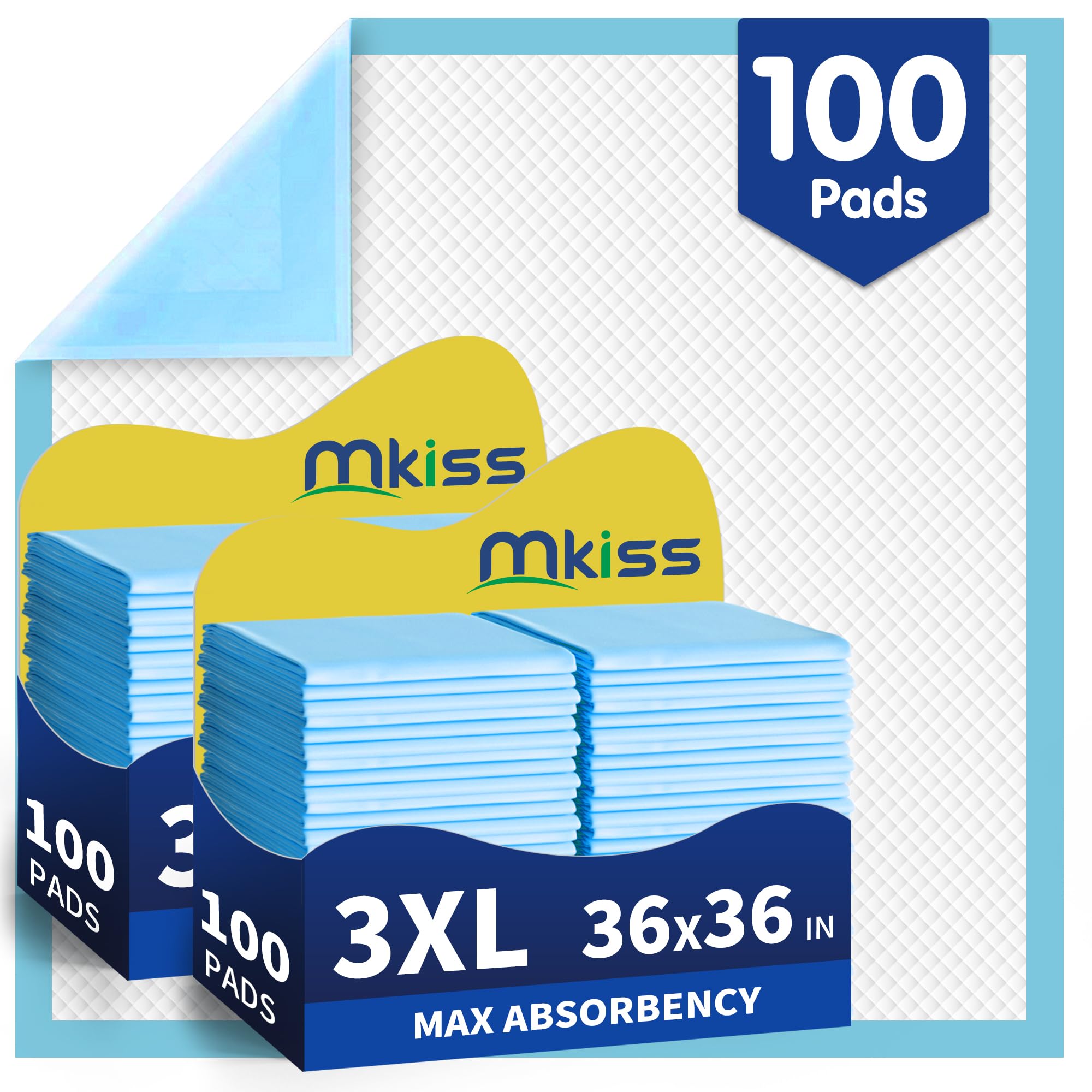 MKISS Bed Pads Disposable 36" x 36" 100 Count, Extra Large Pee Pads
