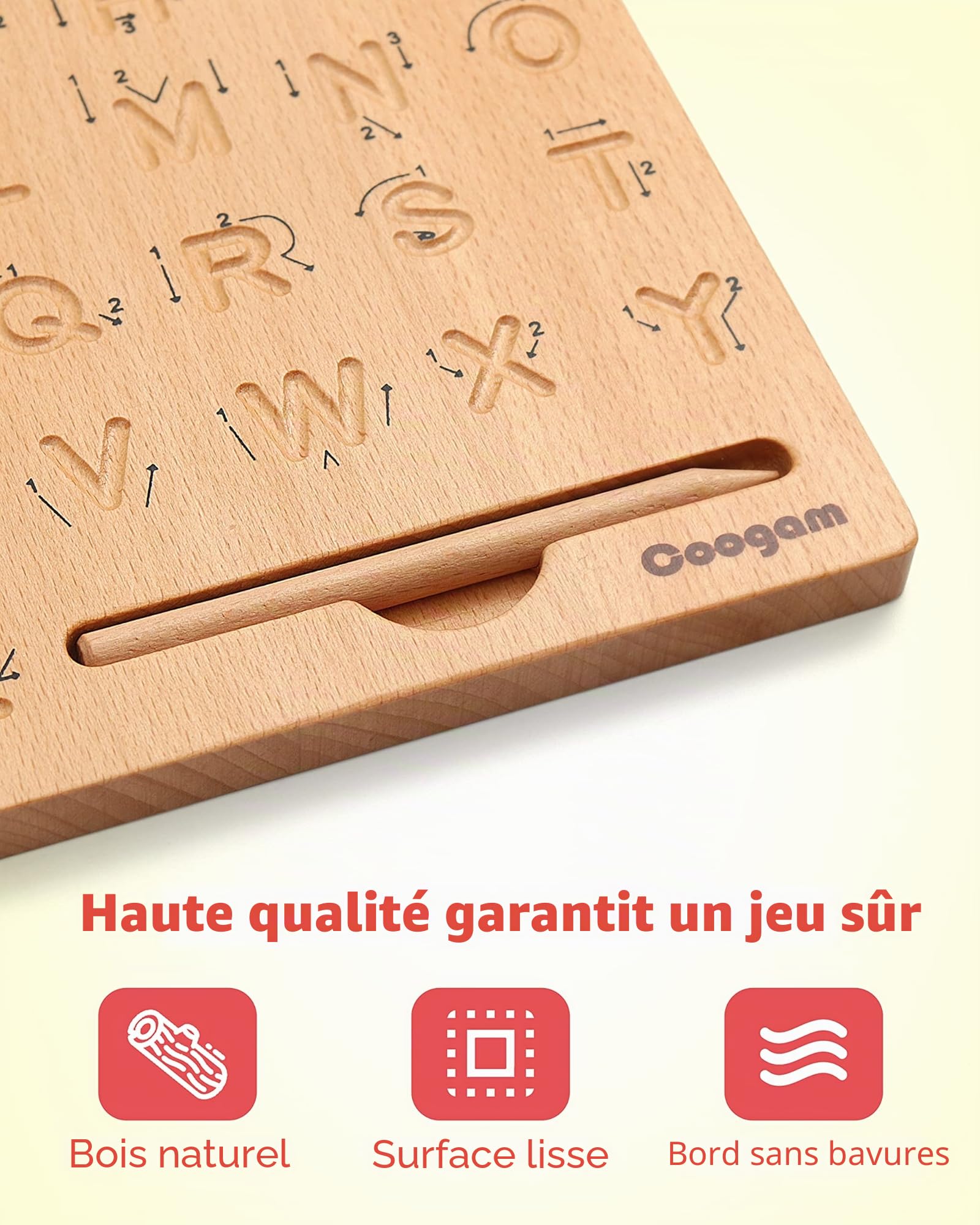 Coogam Planche de traçage de Lettre en Bois Double Face, Alphabet 123 Chiffres Cognition Montessori Apprentissage précoce STEM préscolaire Jouet Cadeau pour 3 4 5 Ans Enfants