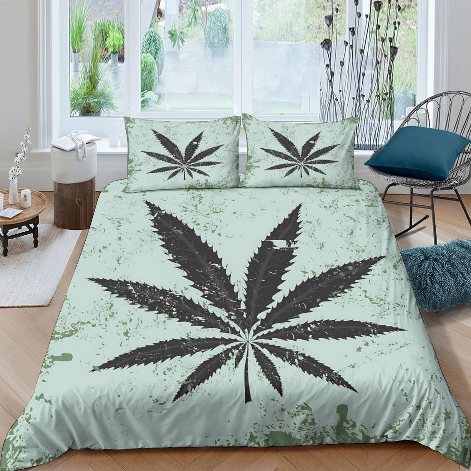 Ctjqhvkz Style-8 3D Printed Cannabis Leaf Fitted Sheet Microfiber Soft Green Bedroom Decor Art Mattress Cover For Adults Teens Single（135X200cm）