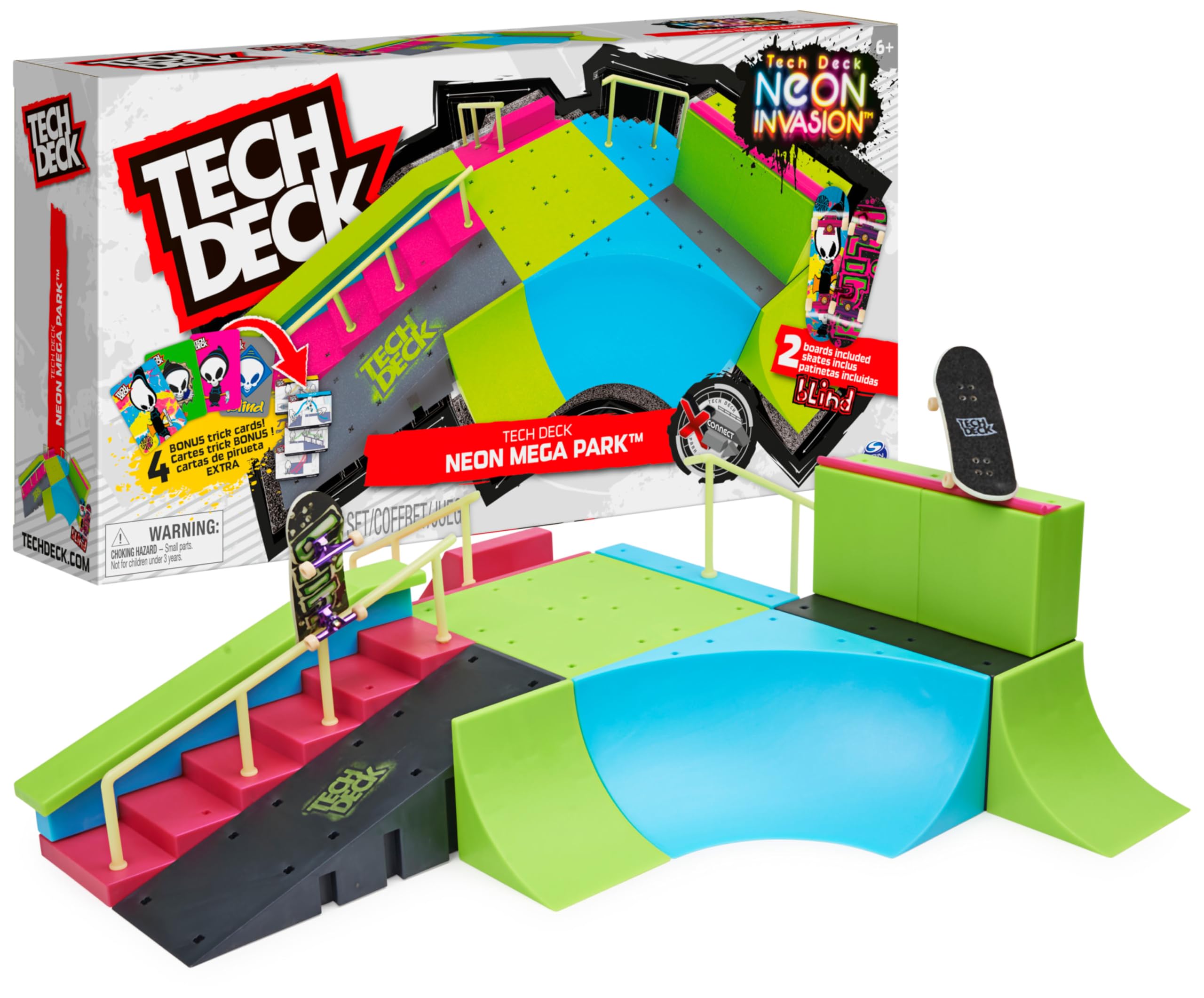 Tech Deck - Finger Skate Park con 2 Fingerboard | Auténticos Skate Dedos 96 Mm Personalizables | Juguete Niño 6 Años O Más | Juguetes para Niños De 6 Años O Más Brilla En La Oscuridad