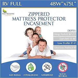 RV Short Full Mattress Protector Fits 8"-11" Depth - Zippered Waterproof Bed Bug Three Quarter 3/4 Full Mattress Encasement (48”Wx75 L) - Hypoallergenic Premium Bed Cover Protects from Dust Allergens