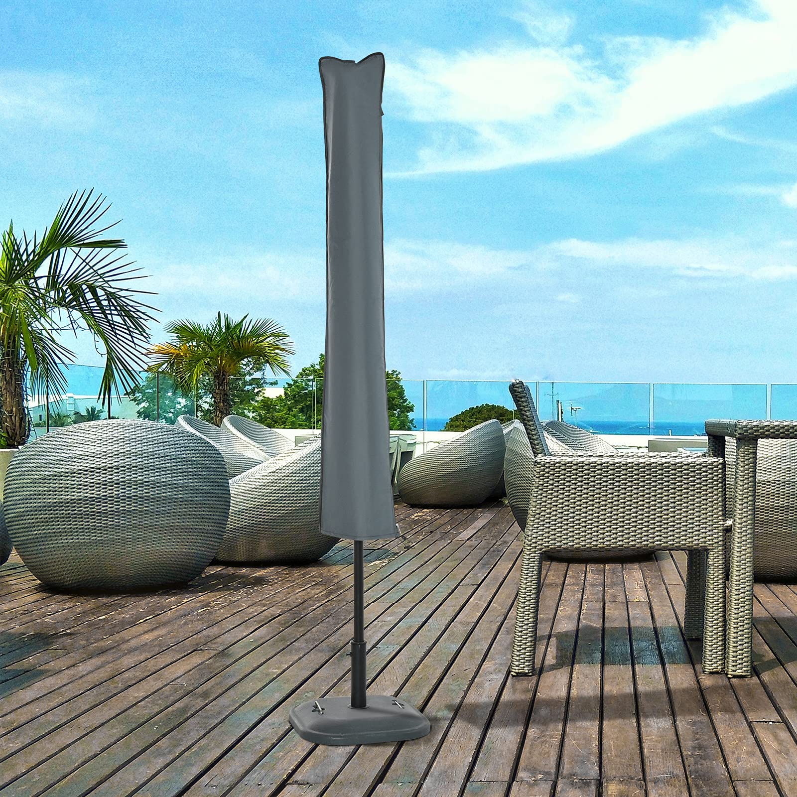 Outsunny Housse de Protection imperméable pour Parasol Droit avec Fermeture éclair et Cordon de Serrage Gris