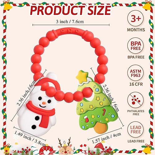 Miniatura 7 de Juguetes de dentición de bebé de Navidad, muñeco de nieve y árbol con textura de silicona para 3-6, 6-12 meses, juguetes mordedores sin BPA,