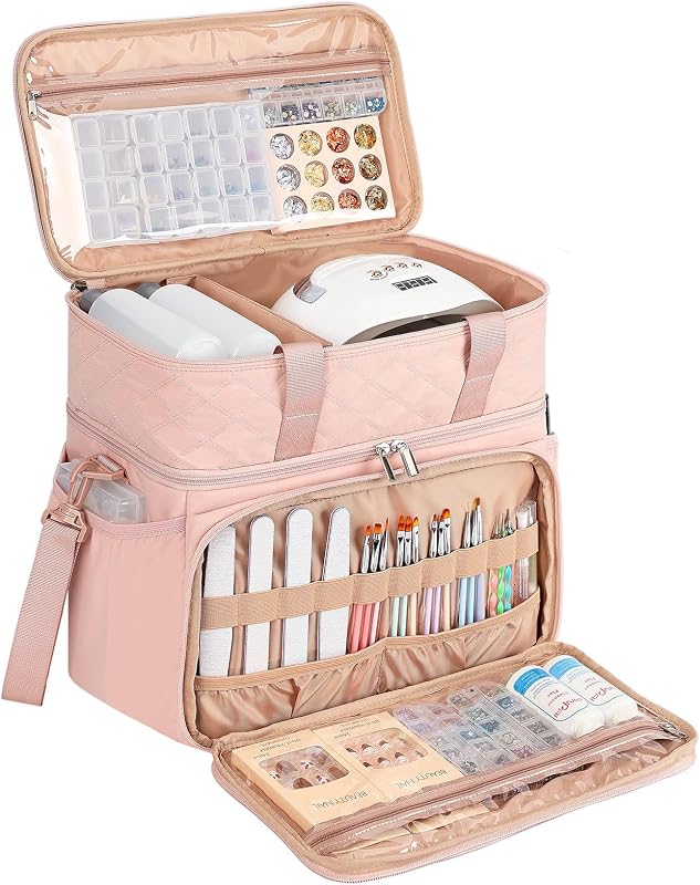 Estojo de viagem HOMEST com dois compartimentos para esmaltes e lâmpada, rosa