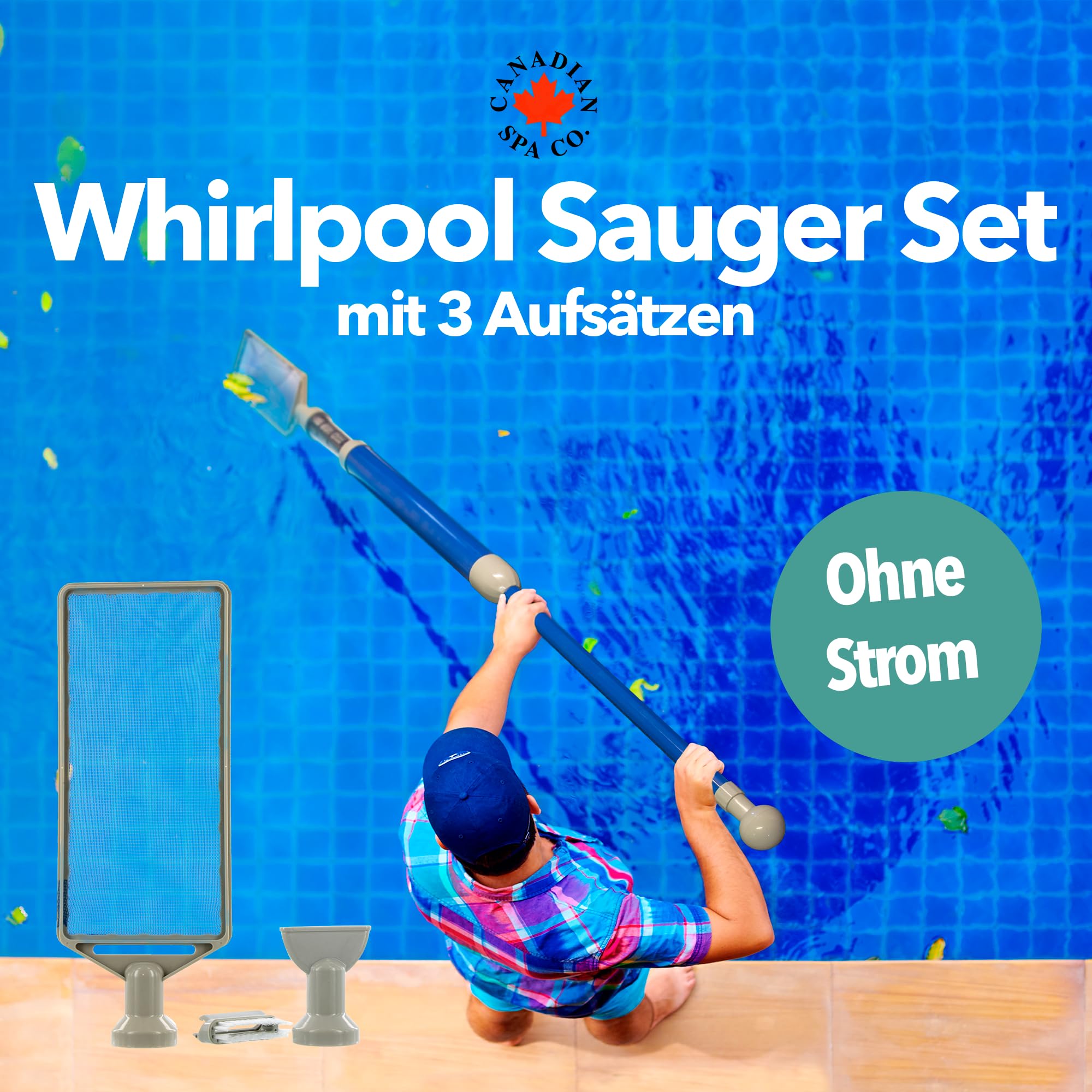 CANADIAN SPA CO. Hot Tub Sauger Set mit 3 Aufsätzen, Poolsauger batterielos und ohne Strom, Bodensauger leicht und tragbar, Pool Reinigung
