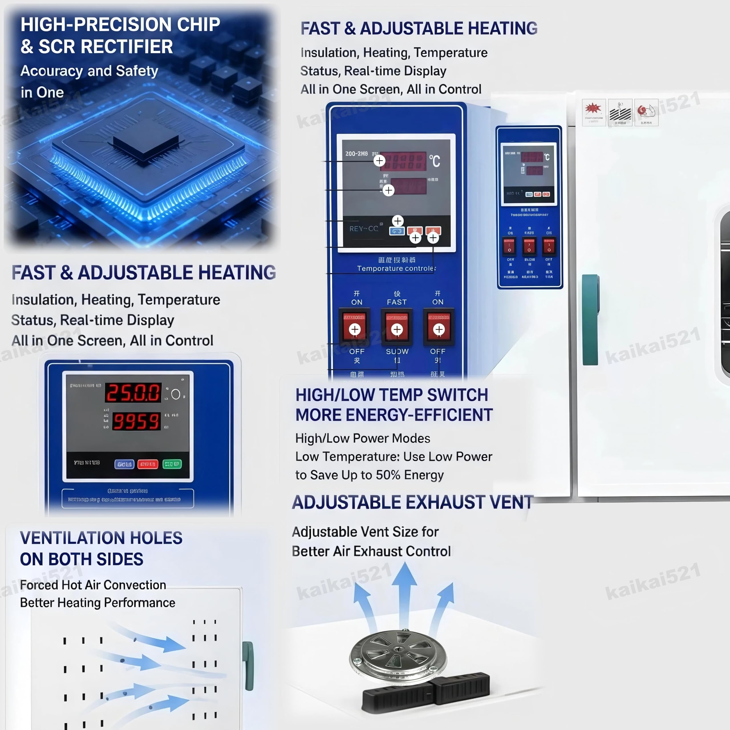 Estufa de Laboratorio, Estufa de Secado Industrial de 220 V, Horno de Secado Al VacíO Estufa de Secado de Laboratorio de ConveccióN Forzada Digital, Termostato EléCtrico RT+50°C~250°C (16l)