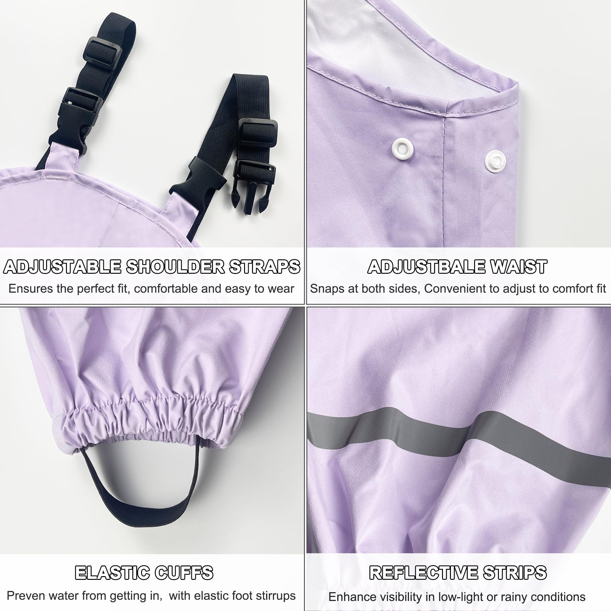Enfant Pantalon Imperméable, Filles Garçons Pantalon de Pluie Salopette Combinaison de Pluie Réutilisable Vêtements de Pluie