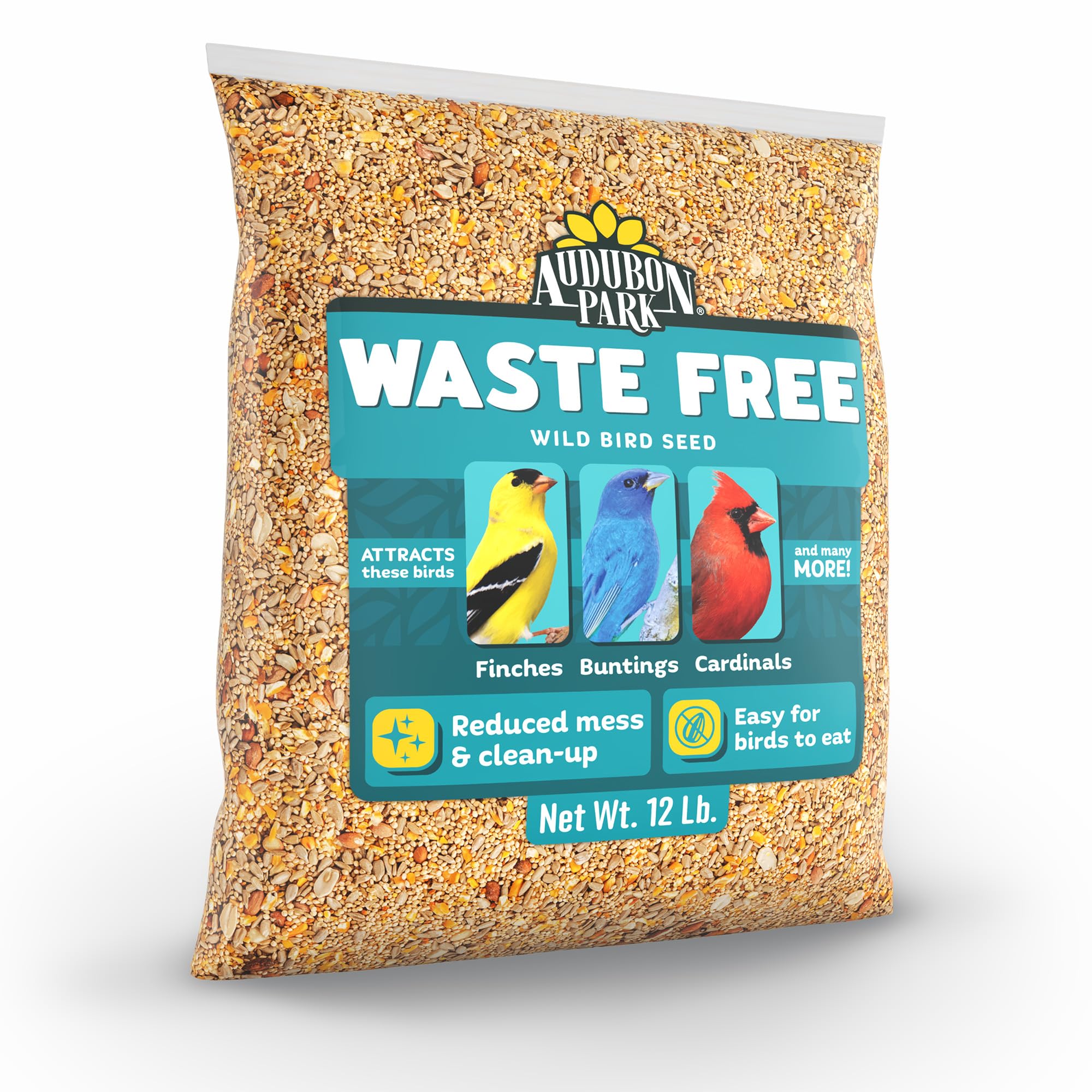 Audubon Park Alimento para Aves Silvestres sin residuos, Mezcla de 5,4 kg sin medición con Corazones de Girasol y trozos de Cacahuete, comedero para pájaros al Aire Libre