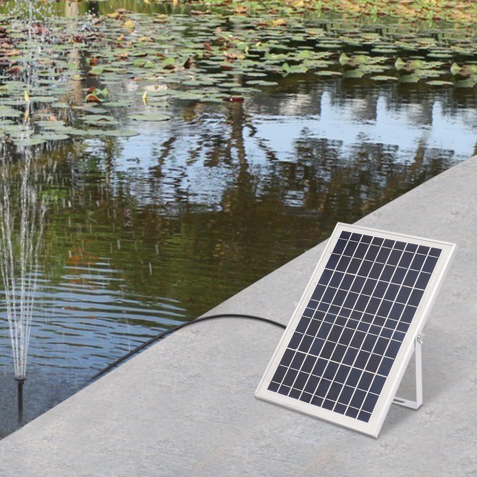 Pompa solare per laghetto, 10 W, per laghetti da giardino, pompa ad energia solare, 35 x 23,5 x 1,7 cm, pannello solare max. altezza 1,5 m, per giardino, stagno, contenitore per pesci
